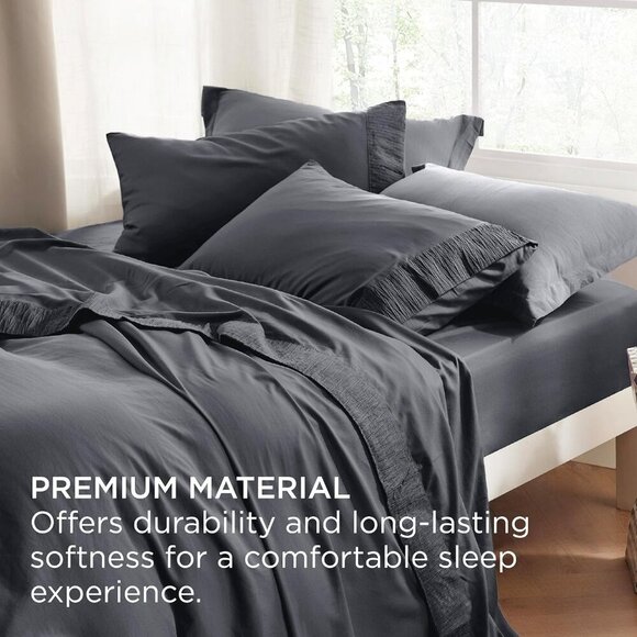 🆕 4 Pieces Gray Luxury California King Polyester Microfiber Cooling Bed Sheet - Picture 5 of 7